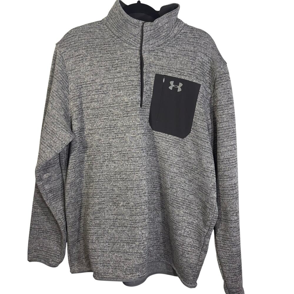 Under Armour ColdGear 1/4 Snap Pullover Gray Fleece Pocket Mens 2XL
